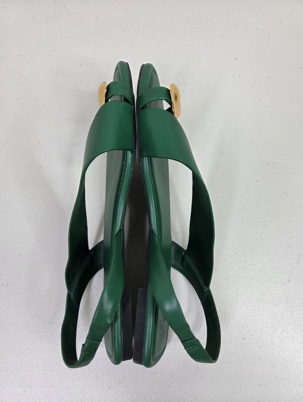 Pedro Alexis Green Leather Cross-Strap Slingback Sandals with Gold Accent Toe - Picture 11 of 16